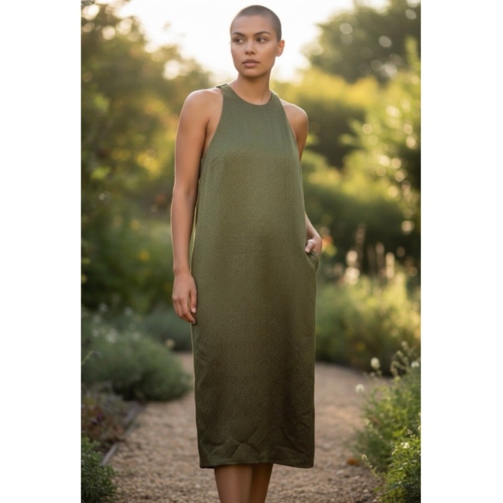 M. Martin Wool Blend Textured Midi Dress‎ XS Green